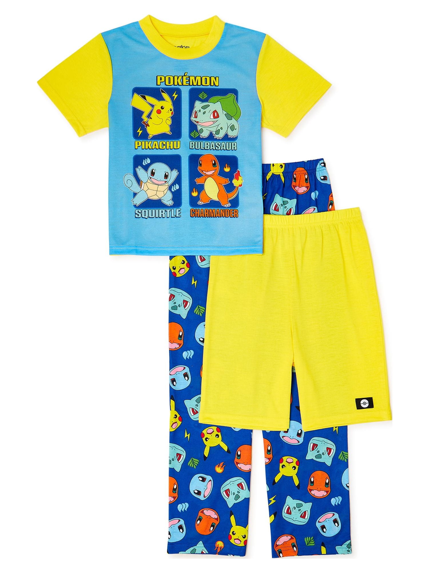 Pokemon Boys Classic Short Sleeve Top, Shorts, and Pants 3-Piece Pajama Sleep Set, Sizes 6-12