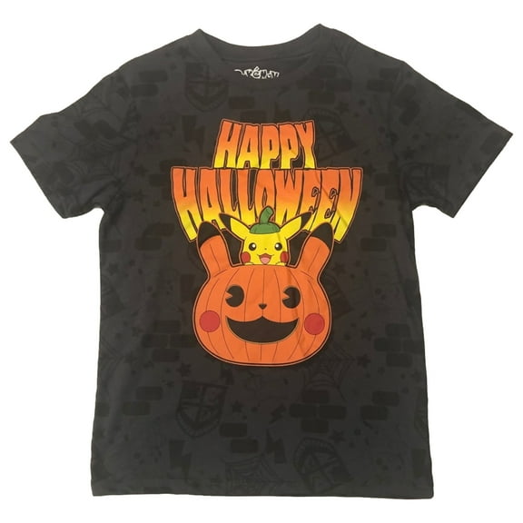 Pokemon Boys Gray Pikachu Pumpkin Halloween T-Shirt Tee Shirt XS (4-5)