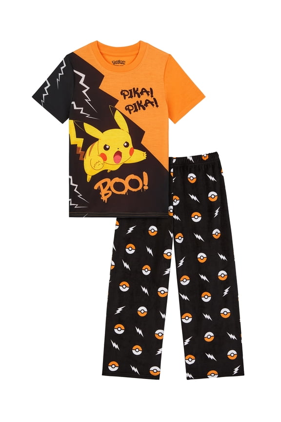Pokemon Boys Halloween Short Sleeve Sleep Top and Pants Pajama Set, 2-Piece, Sizes 4-12