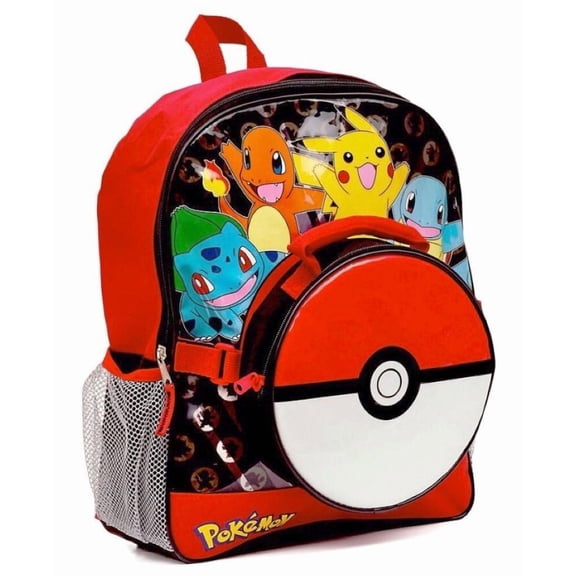 Backpack - Pokemon - Red Poke-Ball w/Lunch Bag 16" School Bag 848559