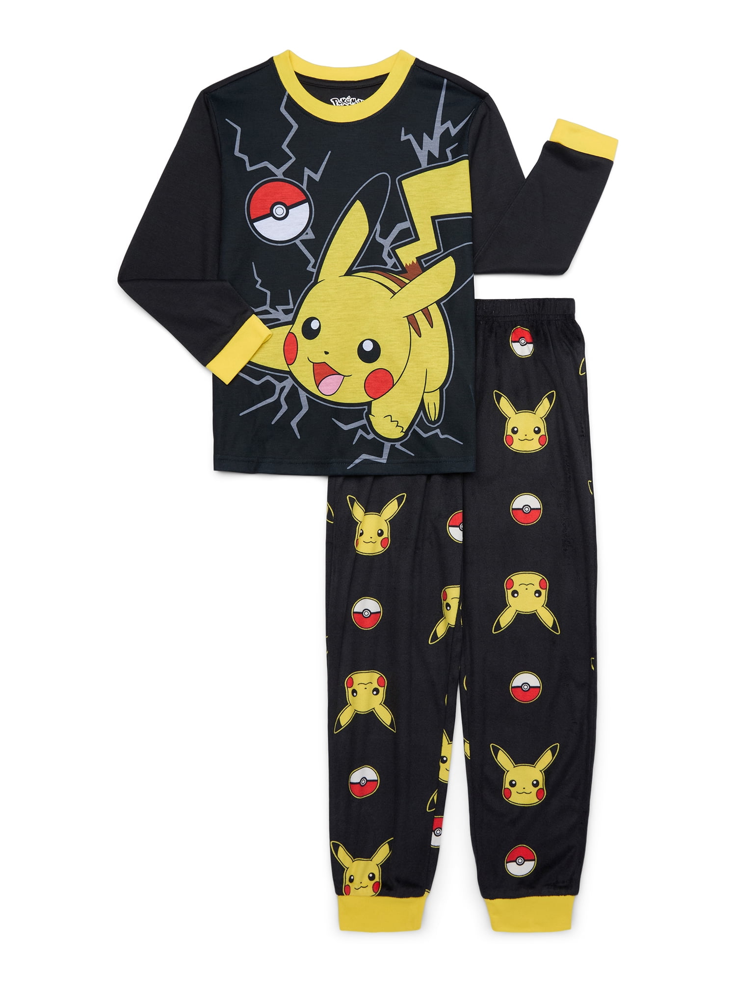 Pokemon Boys Pikachu Long Sleeve Top and Pants 2 Piece Pajama Set Sizes 4 16