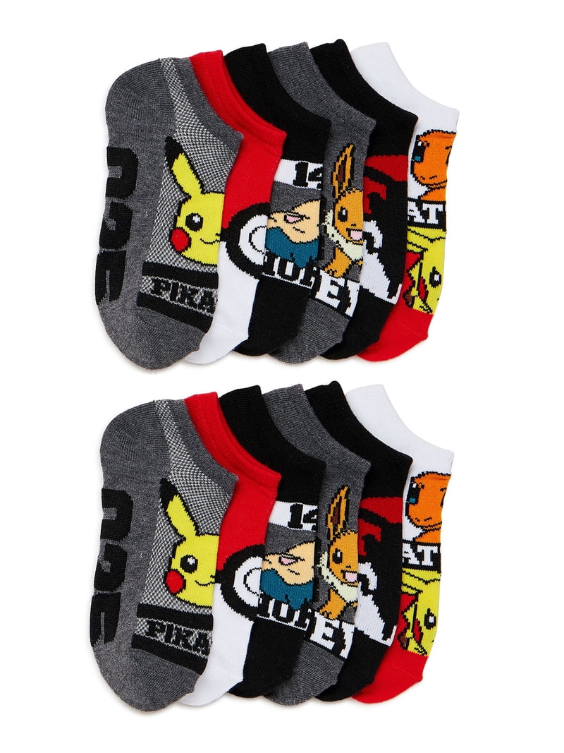 Pokemon Boys No Show Socks 12-Pack Sizes S-L Pikachu Snorlax Eevee