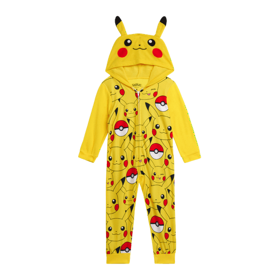 Pokemon Boys' Onesie Pajamas - Pikachu Micro Warm Fleece Hooded and Zippered Onesie Pajamas (4-10)