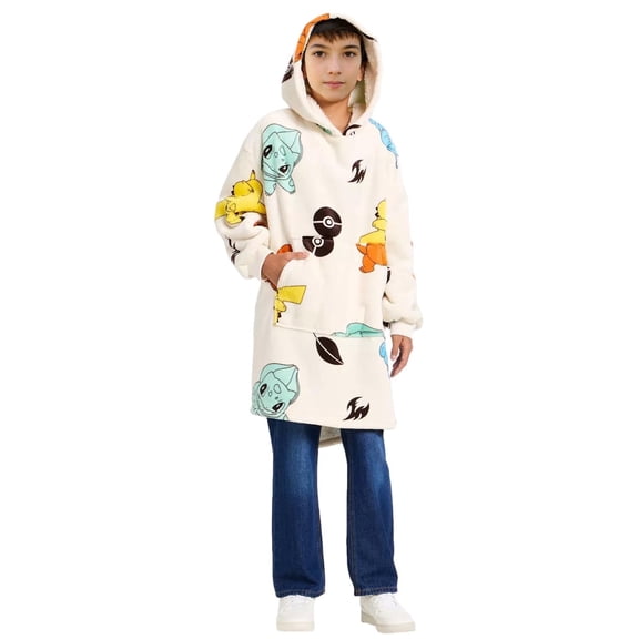 Pokemon Boys Oversized Plush Sherpa Wearable Blanket Hoodie, M/L