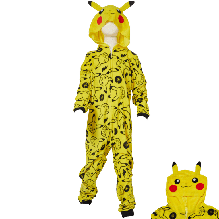 Pokemon Boys Pajamas Pikachu One Piece Hooded Long Sleeve Blanket Sleeper Sizes XS L