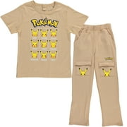 Pokemon Boys Pikachu Adaptive T-Shirt & Cargo Sweatpants Set, Clothing Little and Big Boys Sizes, Mustard, X-Small
