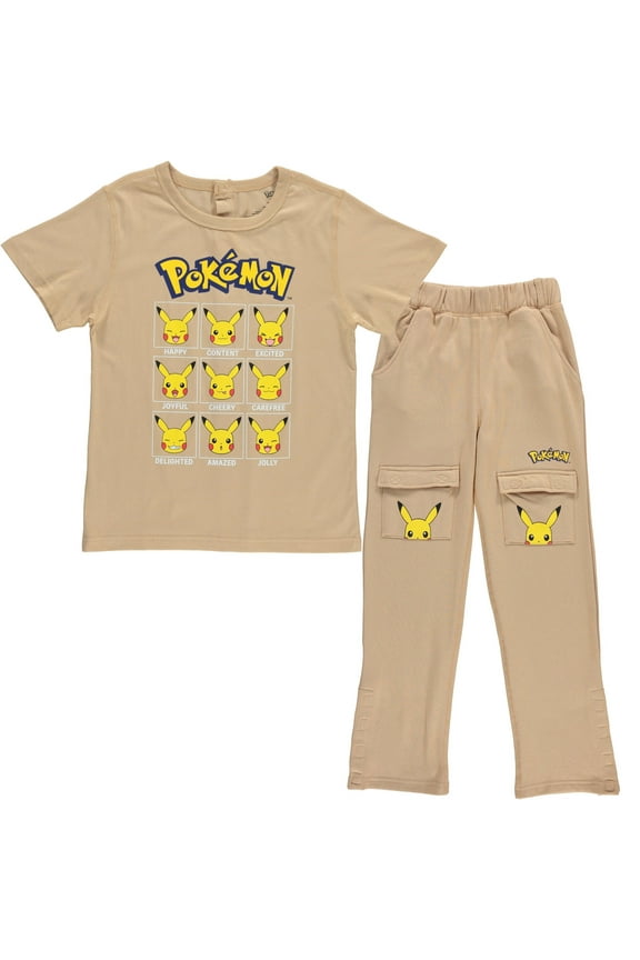 Pokemon Boys Pikachu Adaptive T-Shirt & Cargo Sweatpants Set, Clothing Little and Big Boys Sizes, Mustard, X-Small