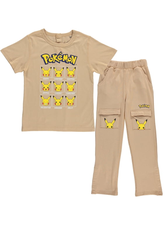 Pokemon Boys Pikachu Adaptive T-Shirt & Cargo Sweatpants Set, Clothing Little and Big Boys Sizes, Mustard, X-Small