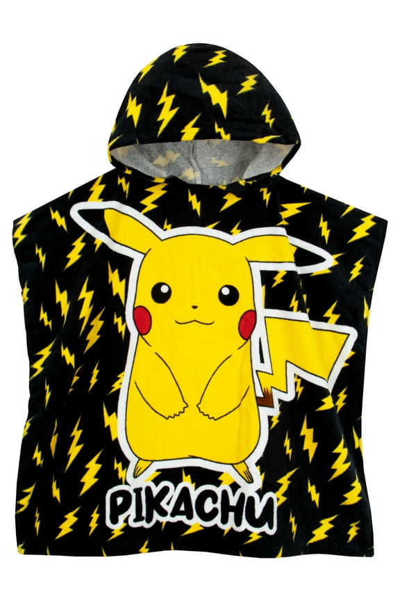 Pokemon Boys Pikachu Hooded Towel Poncho Black