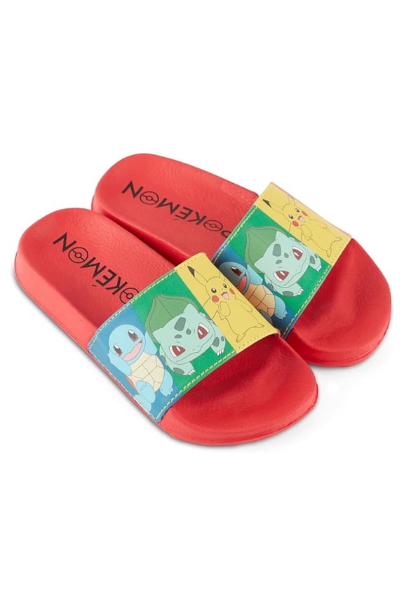 Pokemon Boys Pikachu Slides, Printed Cartoon Slip-on Slippers Sandals Red - 3