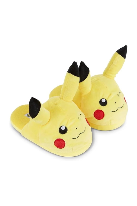 Pokemon Boys Pikachu Slippers, 3D Plush Pikachu Indoor Slippers for Boys Yellow - 11/12