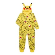 SPIDER-MAN Pokemon Boys’ Pikachu Union Suit Pajamas with Hood, Sizes 4-16