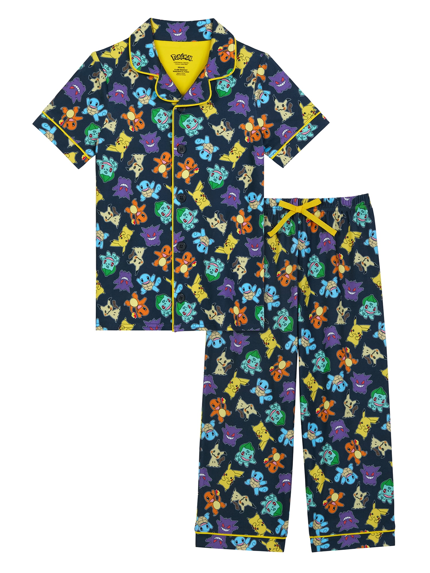 Pokemon Boys Short Sleeve Sleep Notch Collar Top and Pants Pajama Set, 2-Piece, Sizes 4-12