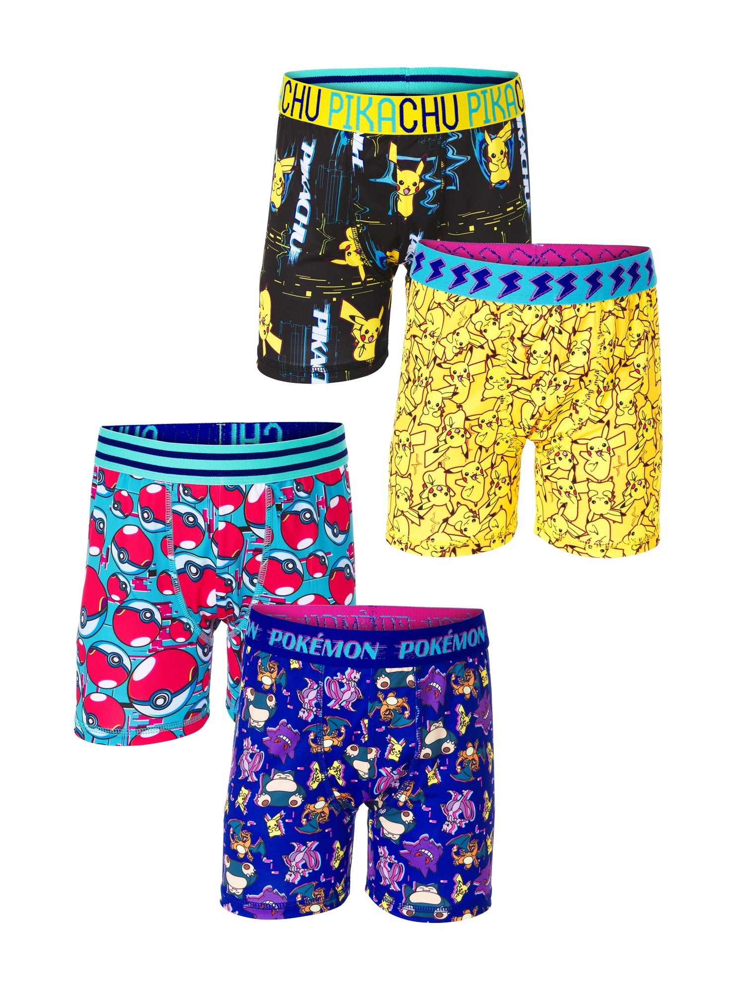 Pokemon Boys Underwear, 4 Pack Athletic Boxer Briefs Sizes 4-10