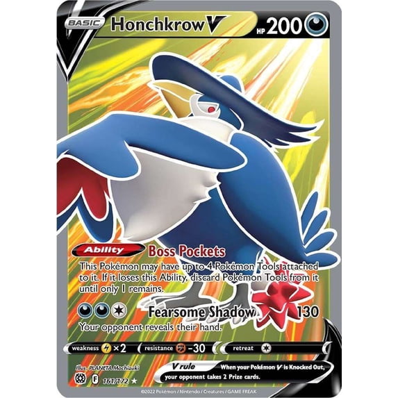 Pokemon Brilliant Stars Honchkrow V #161 (Full Art)