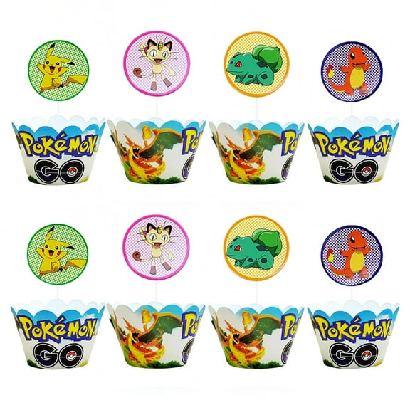 Pokemon Cake Cup and Cupcake Toppers 24PCS, Birthday Party Decoration Cake Decorations for Party Supplies