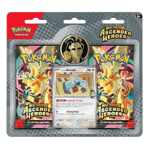 Pokemon Cards Mega Evolution Ascended Heroes - LARRY'S KOMALA BLISTER PACK (2 Packs, Coin & Foil)