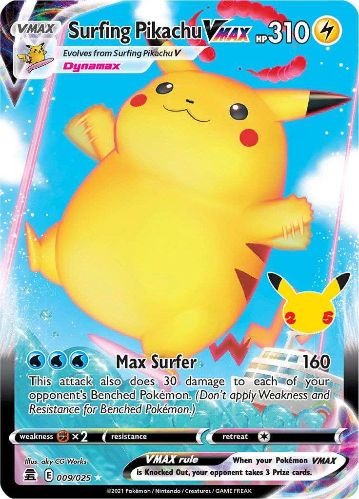 pokemon card surfing pikachu v Pokemon Celebrations Surfing Pikachu VMAX #9