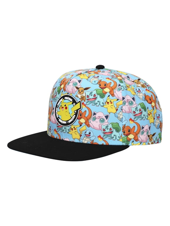 Pokemon Characters AOP Youth Light Blue Snapback Cap