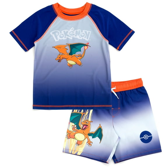 Pokemon Charizard UPF 50+ Rash Guard and Swim Trunks Outfit Set Little Kid to Big Kid