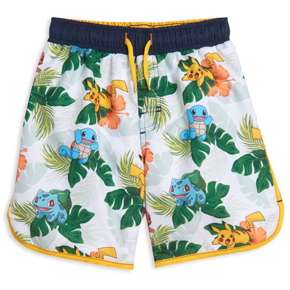 Pokemon Charmander Ivysaur Pikachu Squirtle Big Boys Swim Trunks White 14-16