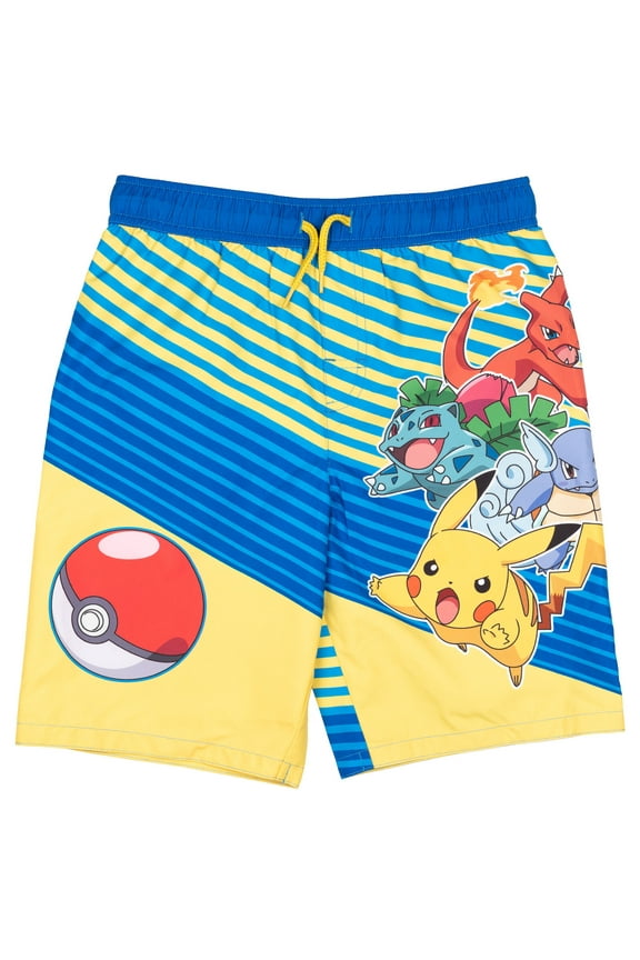Pokemon Charmander Ivysaur Pikachu Wartortle Trunks Swimwear Bottoms (Boy's 10-12)
