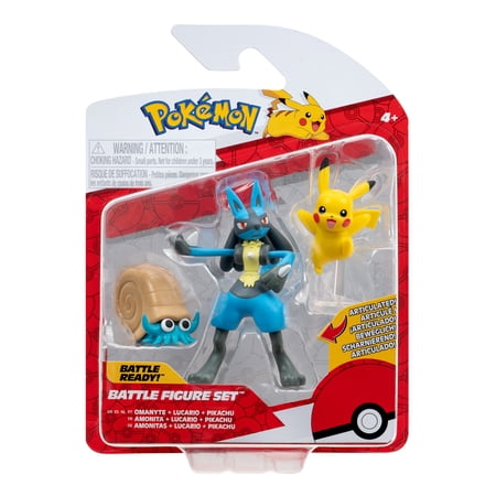 Pokemon Child Pikachu Lucario Omanyte Action Figure, Multicolor, 8" x 6", 3 Count