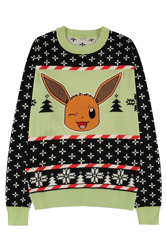Pokemon Christmas Jumper adorable Eevee new Official Unisex Black