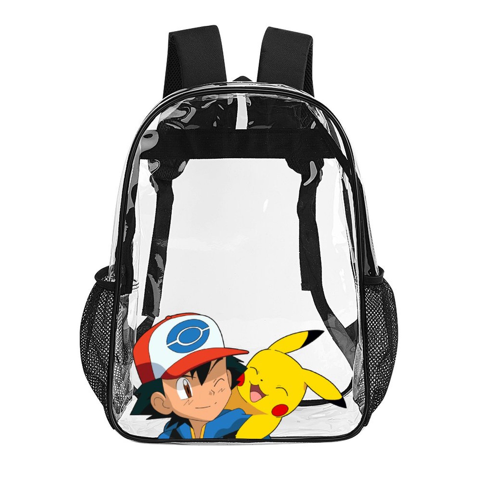 Pokemon Clear Backpack Heavy Duty Transparent School Bookbag Large Capacity Anime Daypack Laptop Clear Bag with Mesh Side Pockets