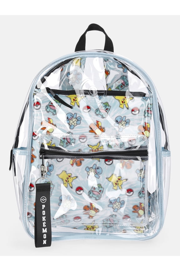 Pokemon 17" Unisex Clear Backpack with Printed Laptop Sleeve, Blue