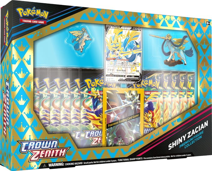 Pokemon Crown Zenith Shiny Zacian V Premium Figure Collection (11 Booster  Packs, Foil Promo Card, Figure, Pin, 65 Card Sleeves & More)