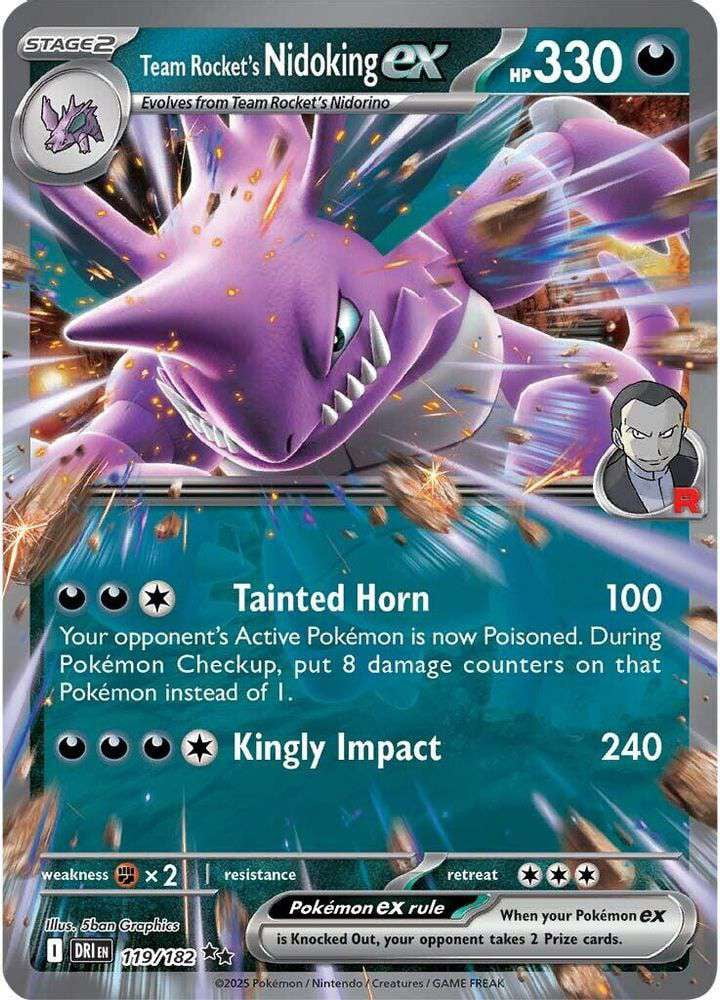 Pokemon Destined Rivals Double Rare Team Rocket's Nidoking ex #119 -  Walmart.com