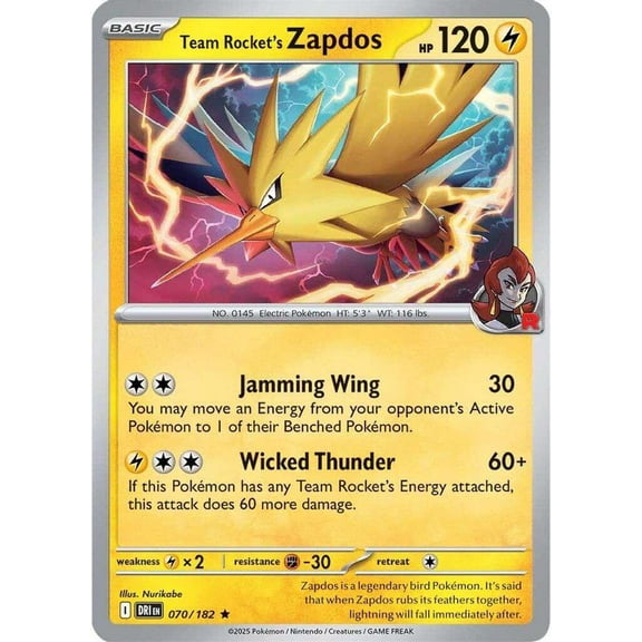 Pokemon Destined Rivals Rare Team Rocket's Zapdos #70