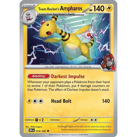 Pokemon Destined Rivals Uncommon Team Rocket's Ampharos #74
