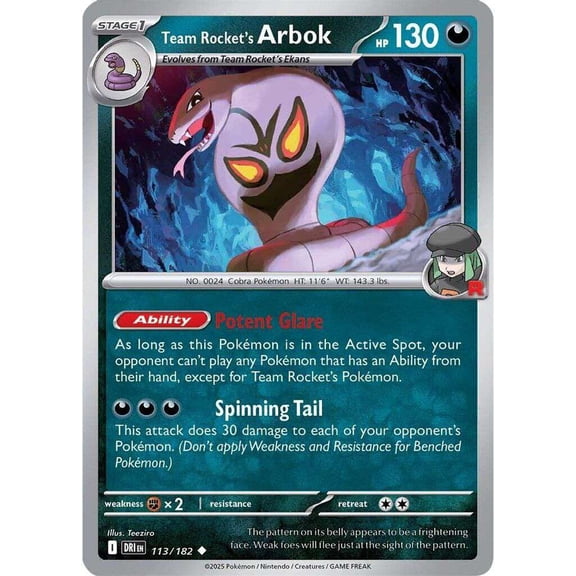 Pokemon Destined Rivals Uncommon Team Rocket's Arbok #113