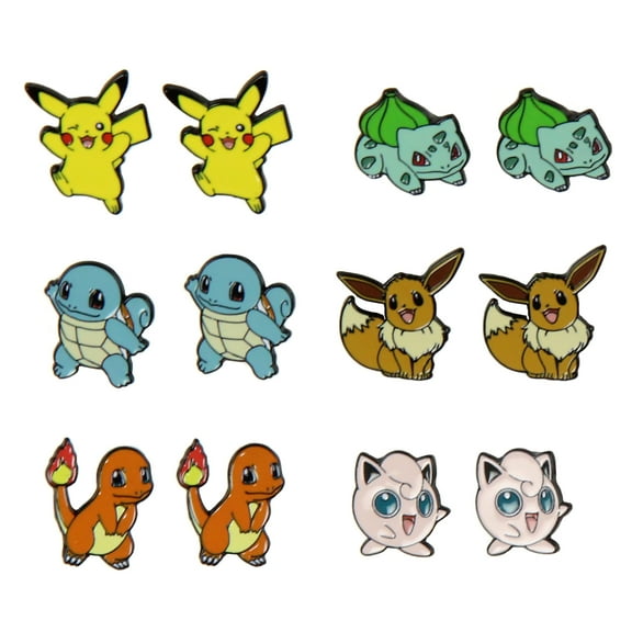 Pokemon Earrings Fashion Jewelry Enamel Character Stud Earrings Set 6 Pack