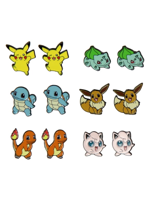Pokemon Earrings Fashion Jewelry Enamel Character Stud Earrings Set 6 Pack