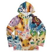 CHENKSHUE Pokemon Eevee Hoodies for Boys Girls Hoodies for Kids Hoody for Boy Teens Printed Hooded Sweatshirts Long Sleeve Pullover Hoody with Pocket Youth Hoodie Toddler to Big Kid