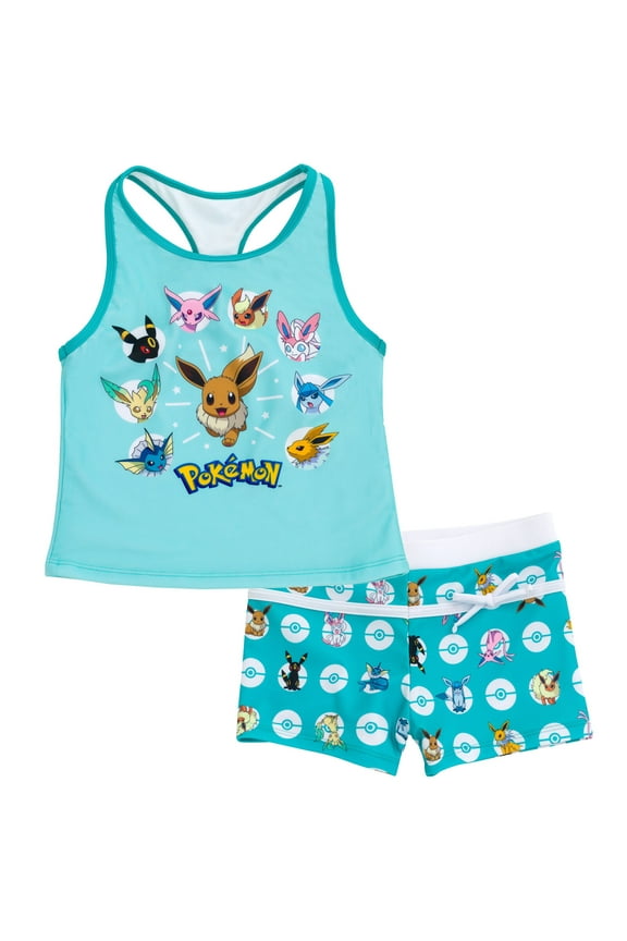Pokemon Eevee Racerback UPF 50+ Tankini Top and Swim Shorts Outfit Set Little Kid to Big Kid