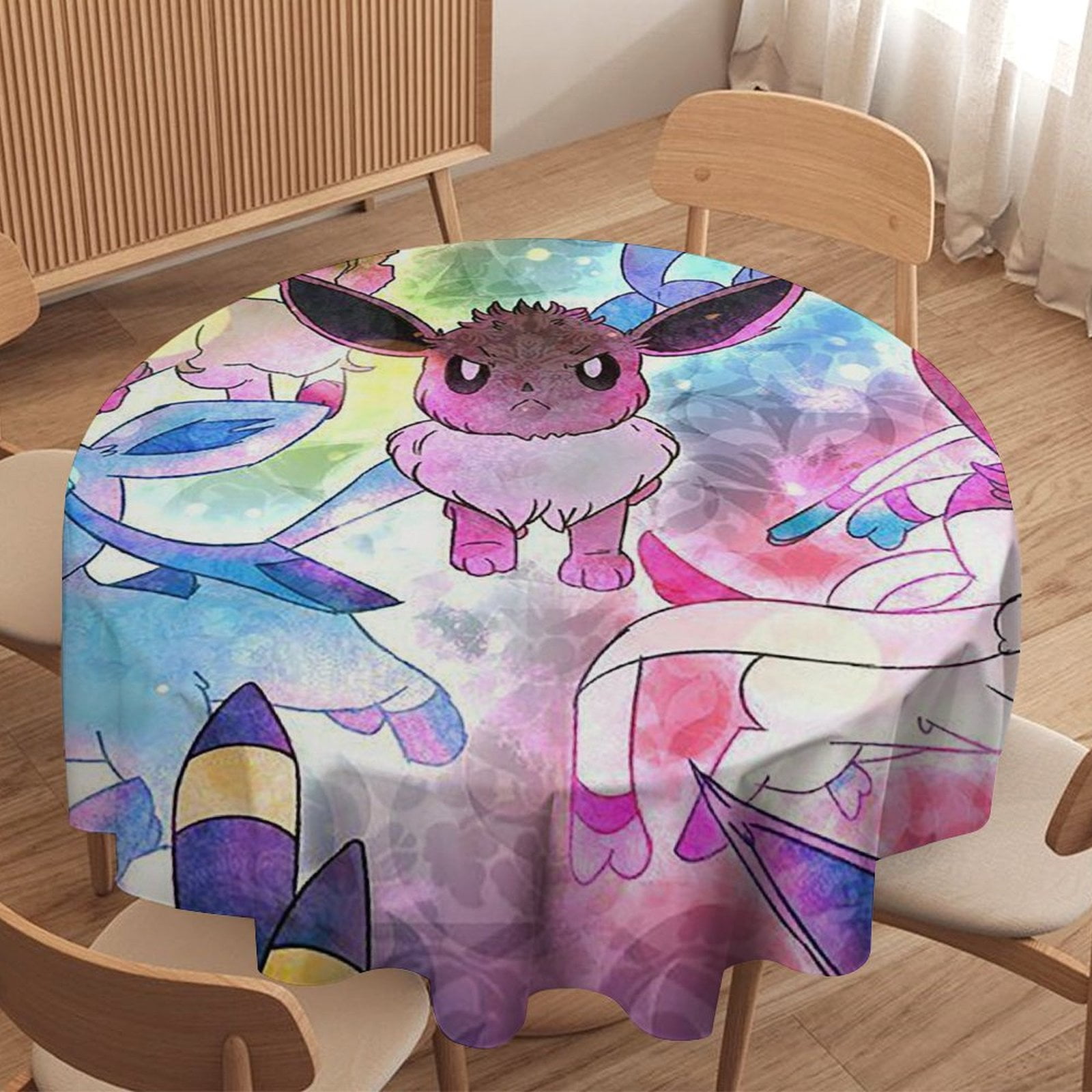 Pokemon_Eevee Round Tablecloth，Waterproof Stain and Wrinkle Resistant ...