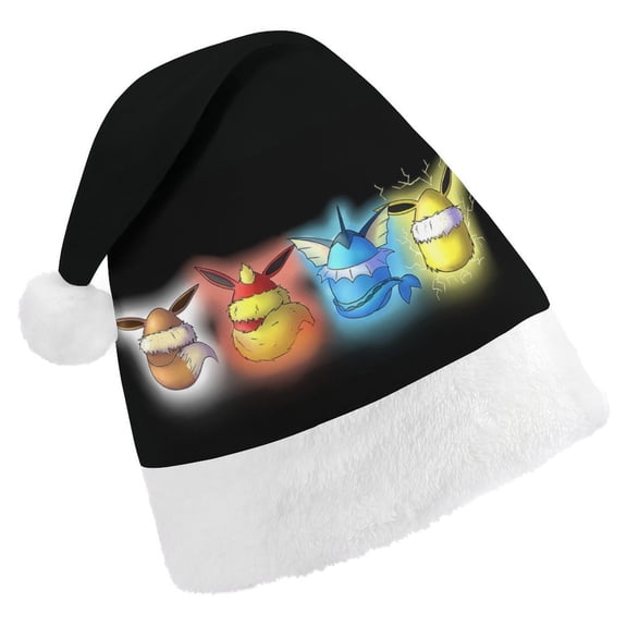 Pokemon_Eevee Santa Hat Christmas Unisex Winter Hat Fit for Adults and Kids Knitted Beanie Hat for Women Men Family Holiday Xmas Christmas Party Supplies Lovely Style(One Size)
