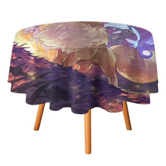 Pokemon Eevee Table Cloth Round Tablecloth Polyester Table Circular Table Cover Washable Wrinkle Stain-Resistant Cloth Holiday Decorations For Party Kitchen Dinning Outdoor Indoor