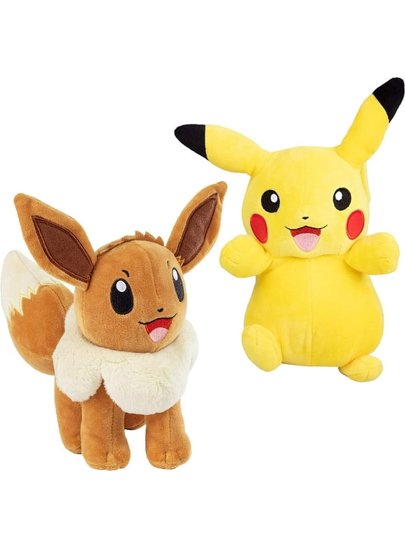 Pokemon Eevee and Pikachu, 2 Pack - Plush Stuffed Animal Toys - 8 Inch