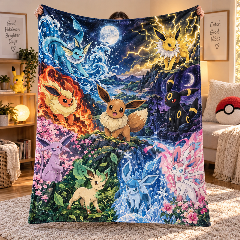 Pokemon Language Characters Pokemon Eeveelution Galaxy Flannel Blanket, Starry Night Eevee ...