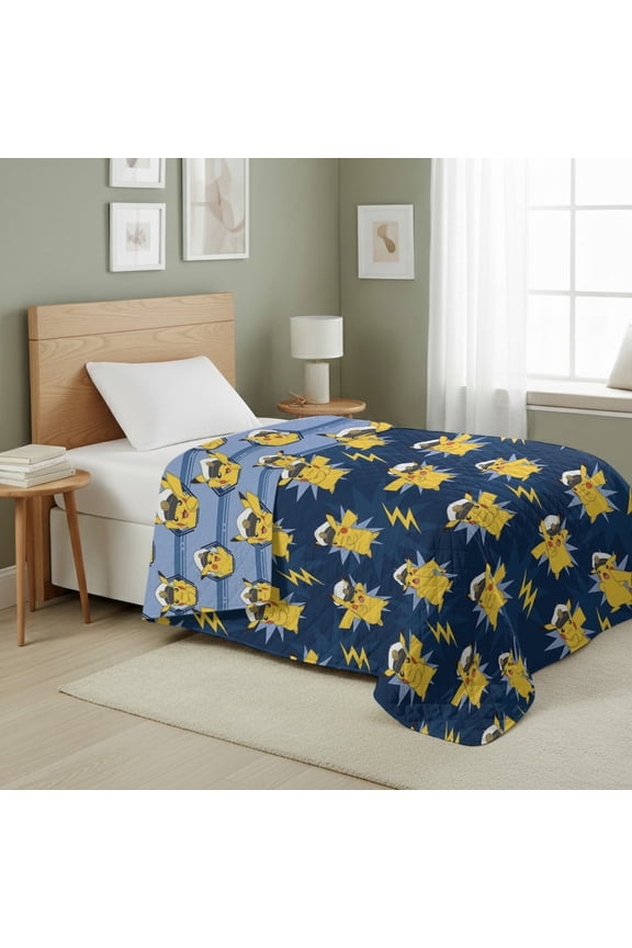 Pokemon Electric Captain Quilted Throw Blanket 60x80 inches, Kids Character Bedding