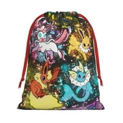 Pokemon Evee Y Evoluciones Christmas Gift Bags,Gift Bags,Drawstring Christmas Bags Funny Cartoon Character Candy Bags Xmas Party Favors Supplies Reusable