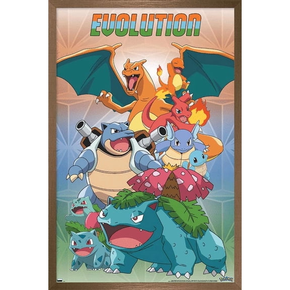 Pokemon - Evolution Trio Wall Poster, 22.375" x 34", Framed