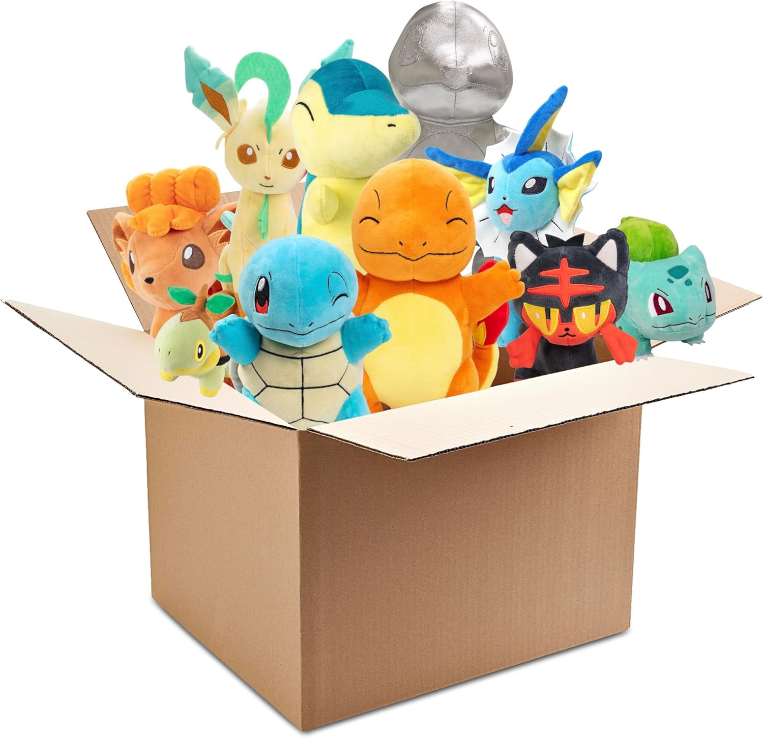 Pokemon Fire, Grass & Water Type 8" Plush Assorted Blind Box 3-Pack - Receive 3 Randomly Selected Characters & Rare Collectible Silver Starters - Surprise Stuffed Animal Toy Figures- Gift for Kids 2+