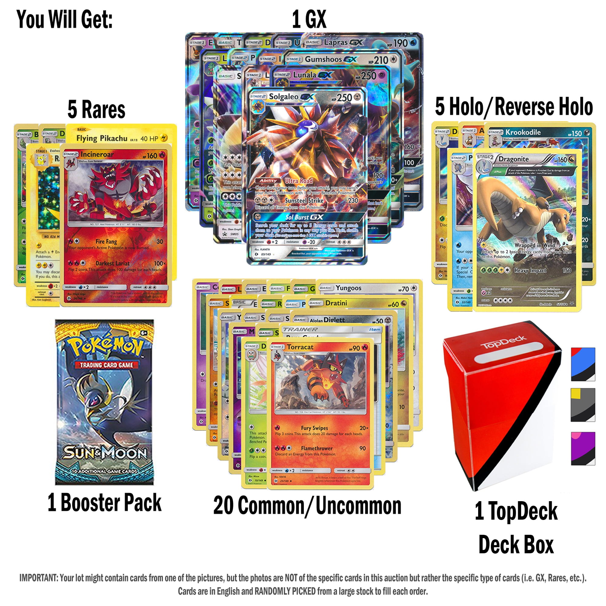 Lot de 105 Cartes Pokémon avec 5 cartes holo/reverse