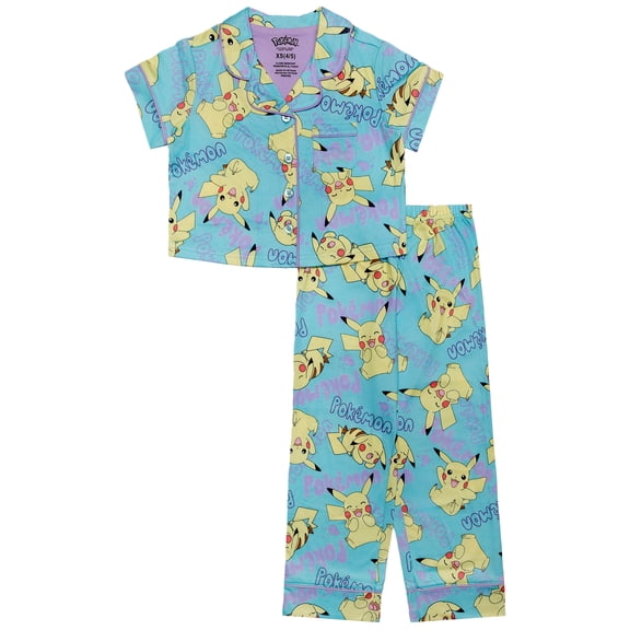 Pokemon Girls 2- Piece Jersey Short Sleeve Top and Pant Coat Pajama Set, Sizes 4-12